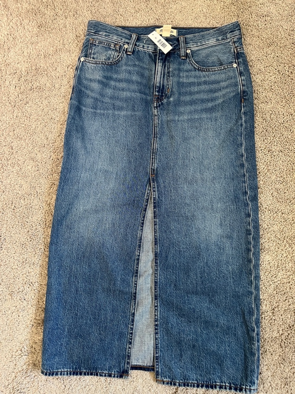 Madewell Mid Rise Blue Straight Denim Maxi Skirt Pratt Wash Front Slit Sz 26 NWT